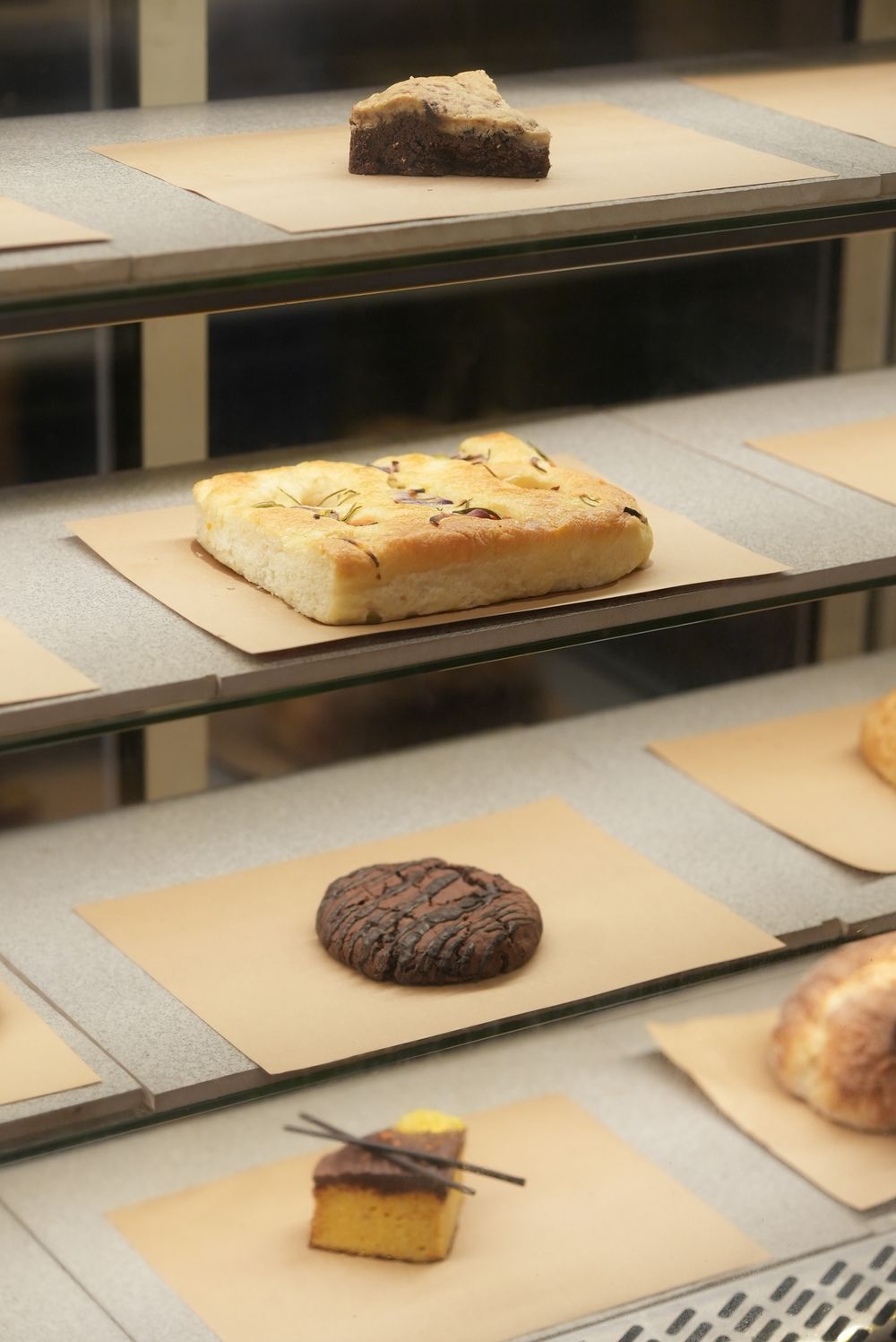 Pastries in a bakery display